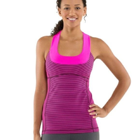 lululemon athletica Tops - Lululemon Scoop Neck Tank top yoga in Hyper Stripe Raspberry Glo Light